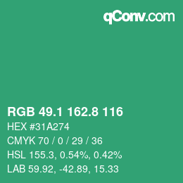 カラーコード: RGB 49.1 162.8 116 | qconv.com