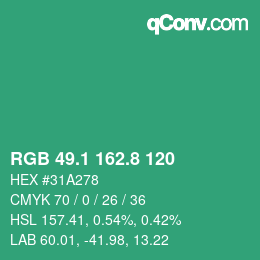 カラーコード: RGB 49.1 162.8 120 | qconv.com