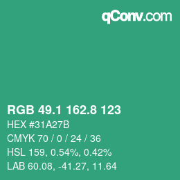 カラーコード: RGB 49.1 162.8 123 | qconv.com