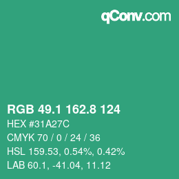 カラーコード: RGB 49.1 162.8 124 | qconv.com