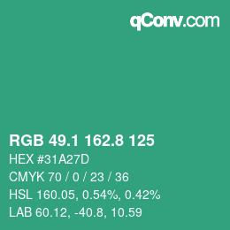 カラーコード: RGB 49.1 162.8 125 | qconv.com