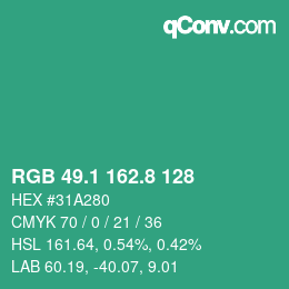 カラーコード: RGB 49.1 162.8 128 | qconv.com