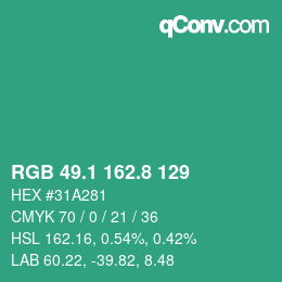 カラーコード: RGB 49.1 162.8 129 | qconv.com