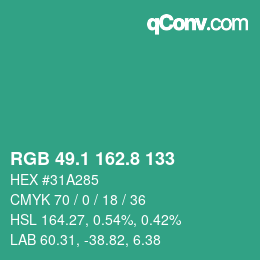 カラーコード: RGB 49.1 162.8 133 | qconv.com
