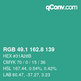 カラーコード: RGB 49.1 162.8 139 | qconv.com