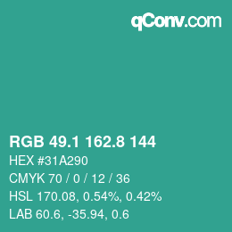 カラーコード: RGB 49.1 162.8 144 | qconv.com