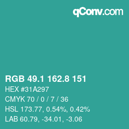 カラーコード: RGB 49.1 162.8 151 | qconv.com