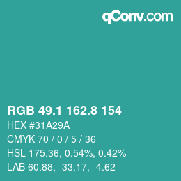 Color code: RGB 49.1 162.8 154 | qconv.com