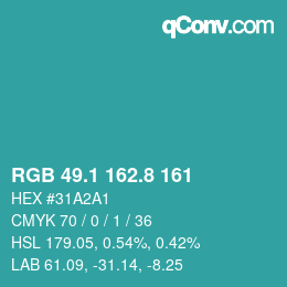 カラーコード: RGB 49.1 162.8 161 | qconv.com