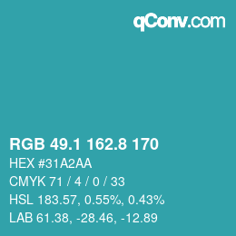 Farbcode: RGB 49.1 162.8 170 | qconv.com
