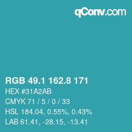 カラーコード: RGB 49.1 162.8 171 | qconv.com