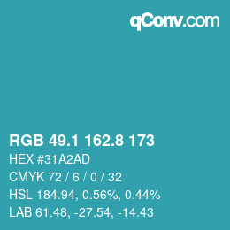 カラーコード: RGB 49.1 162.8 173 | qconv.com