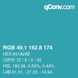 Color code: RGB 49.1 162.8 174 | qconv.com