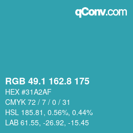 Farbcode: RGB 49.1 162.8 175 | qconv.com