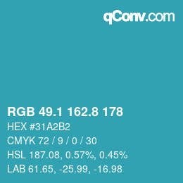 Color code: RGB 49.1 162.8 178 | qconv.com