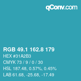 Farbcode: RGB 49.1 162.8 179 | qconv.com