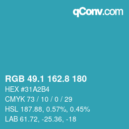Color code: RGB 49.1 162.8 180 | qconv.com