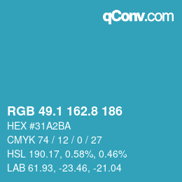 カラーコード: RGB 49.1 162.8 186 | qconv.com