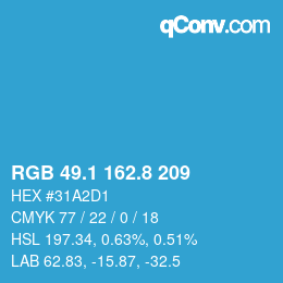 カラーコード: RGB 49.1 162.8 209 | qconv.com