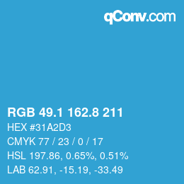 カラーコード: RGB 49.1 162.8 211 | qconv.com
