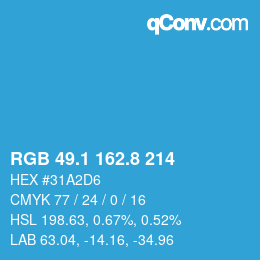 カラーコード: RGB 49.1 162.8 214 | qconv.com