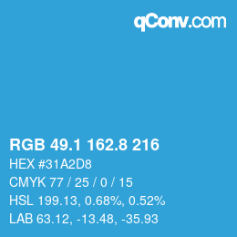 Color code: RGB 49.1 162.8 216 | qconv.com