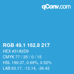 Color code: RGB 49.1 162.8 217 | qconv.com