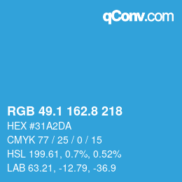 Color code: RGB 49.1 162.8 218 | qconv.com