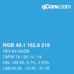 カラーコード: RGB 49.1 162.8 219 | qconv.com