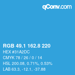 カラーコード: RGB 49.1 162.8 220 | qconv.com