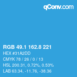 Color code: RGB 49.1 162.8 221 | qconv.com