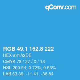 カラーコード: RGB 49.1 162.8 222 | qconv.com