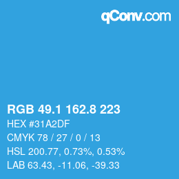 カラーコード: RGB 49.1 162.8 223 | qconv.com