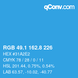 Color code: RGB 49.1 162.8 226 | qconv.com