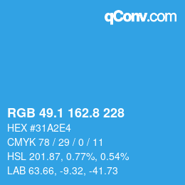 カラーコード: RGB 49.1 162.8 228 | qconv.com