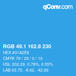 Color code: RGB 49.1 162.8 230 | qconv.com