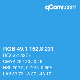 Color code: RGB 49.1 162.8 231 | qconv.com