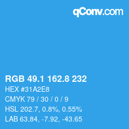 Farbcode: RGB 49.1 162.8 232 | qconv.com