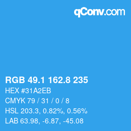 Color code: RGB 49.1 162.8 235 | qconv.com