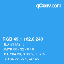Color code: RGB 49.1 162.8 240 | qconv.com