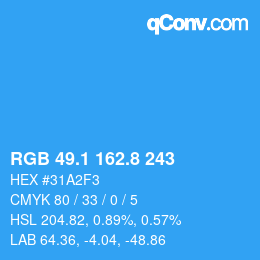 カラーコード: RGB 49.1 162.8 243 | qconv.com