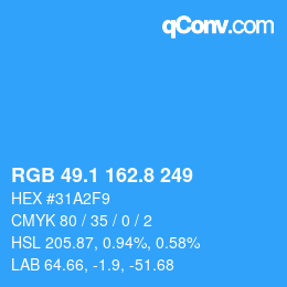 カラーコード: RGB 49.1 162.8 249 | qconv.com
