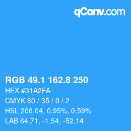 Color code: RGB 49.1 162.8 250 | qconv.com