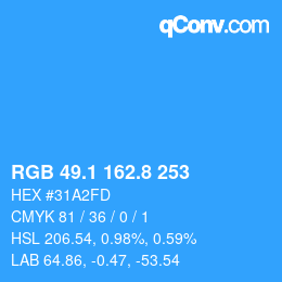 カラーコード: RGB 49.1 162.8 253 | qconv.com