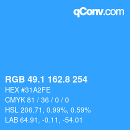 カラーコード: RGB 49.1 162.8 254 | qconv.com