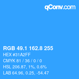 カラーコード: RGB 49.1 162.8 255 | qconv.com