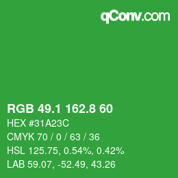カラーコード: RGB 49.1 162.8 60 | qconv.com