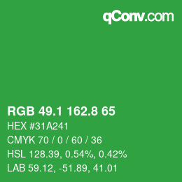 カラーコード: RGB 49.1 162.8 65 | qconv.com