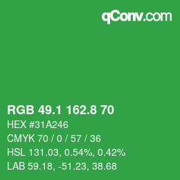 カラーコード: RGB 49.1 162.8 70 | qconv.com