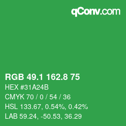 カラーコード: RGB 49.1 162.8 75 | qconv.com